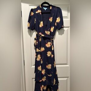 Draper James Naomi Floral Wrap Dress with Yellow and Red Accents Sz 10
